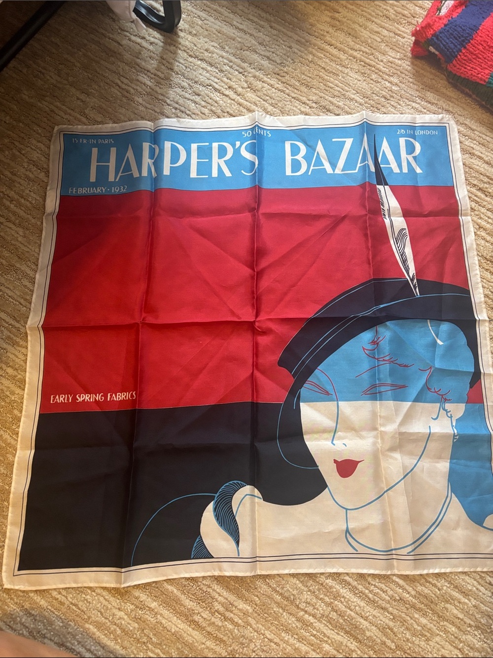 Harper's Bazaar Vintage Cover Print Scarf in Red, Blue, Black